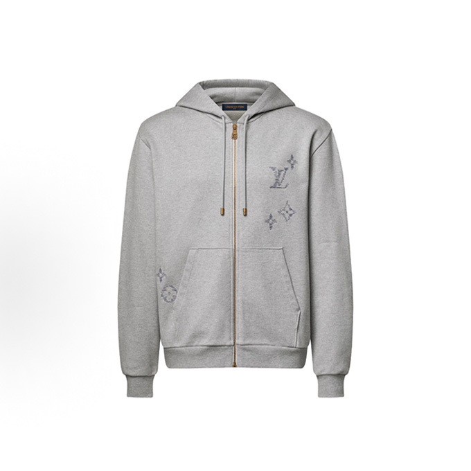 lv louis vuitton monogram embroidered zip hoodie